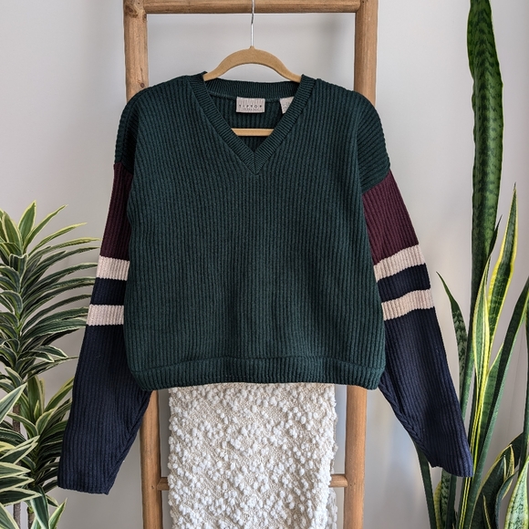 Vintage Colour Block Ribbed V-Neck Sweater - Picture 4 of 8